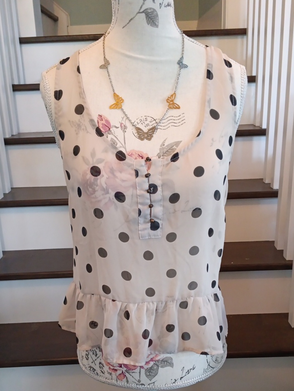 & Forever 21 Polka Dot Ruffle Hem Sleeveless Blouse